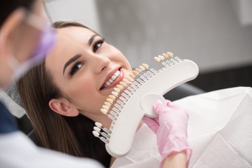 Dentist Shade Matching Patients Teeth